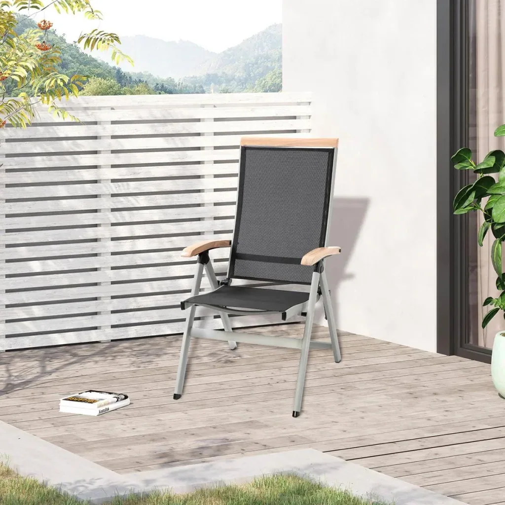 Garden chair with adjustable backrest - aluminum/mesh - black/silver - 61 x 64 x 112 cm