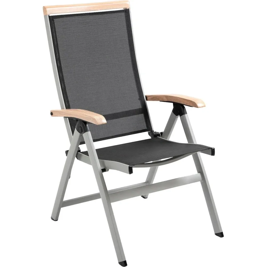 Garden chair with adjustable backrest - aluminum/mesh - black/silver - 61 x 64 x 112 cm