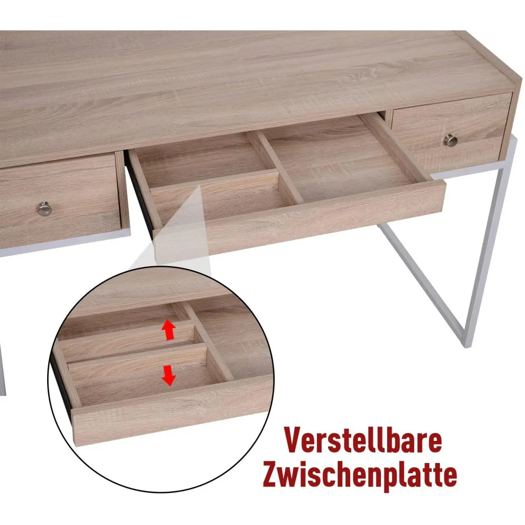 Desk computer table office table laptop table work table 3 x drawer adjustable storage box