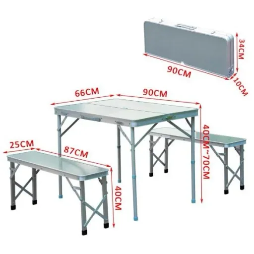 3-piece camping table folding table picnic table including 2 benches