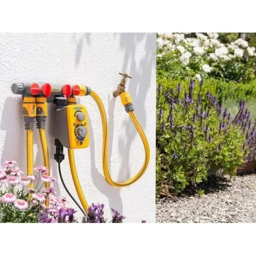 4-way water distributor with 2 additional hose pieces - 8.6x13.5cm