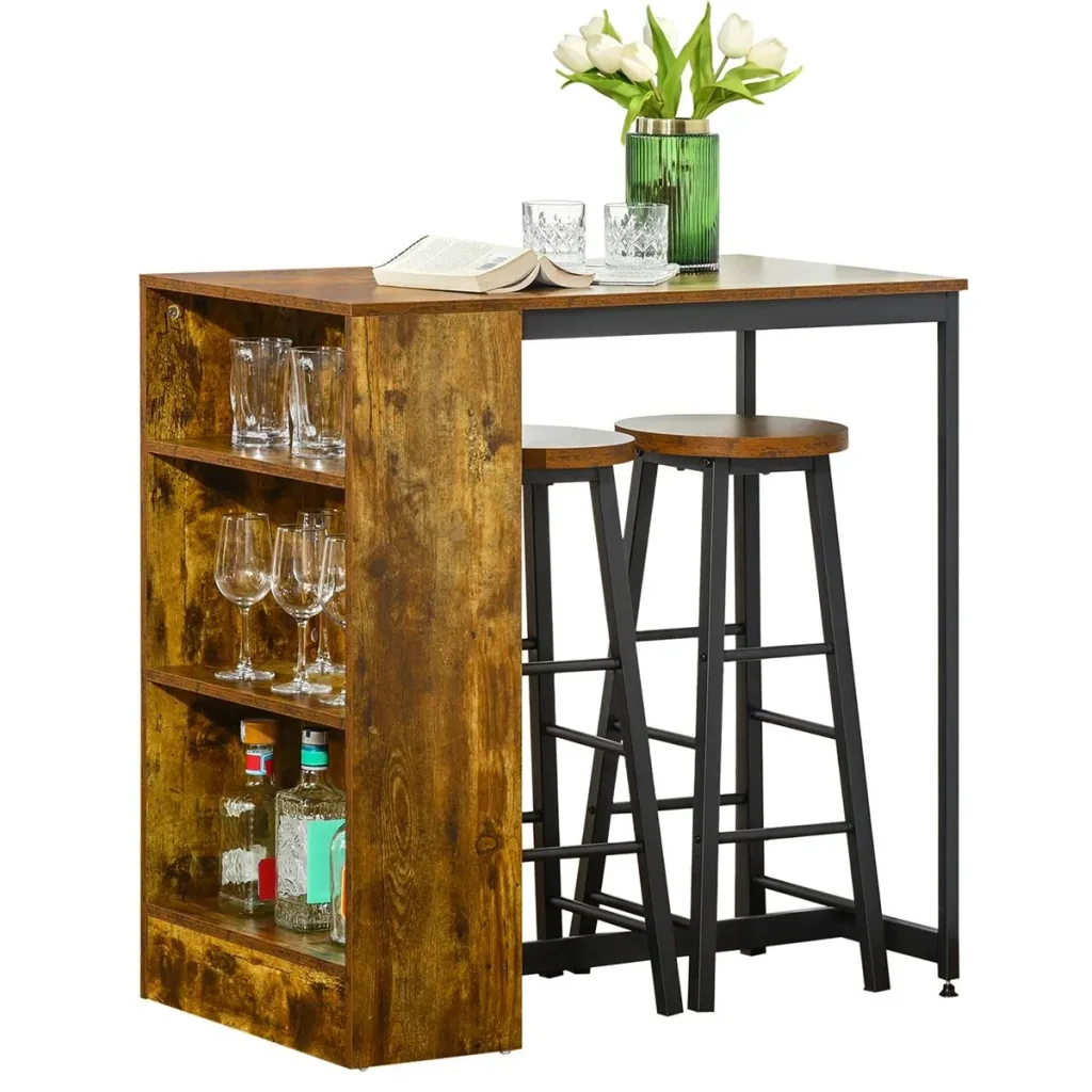 Bar table set high table with 2 bar stools 3-piece table set kitchen counter with 3-tier side shelf industrial design Sp