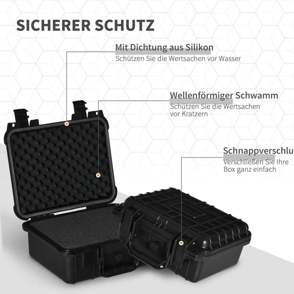 Set of 2 tool cases empty with tool box handle foam waterproof plastic silica gel black 34 x 29 x 15 cm