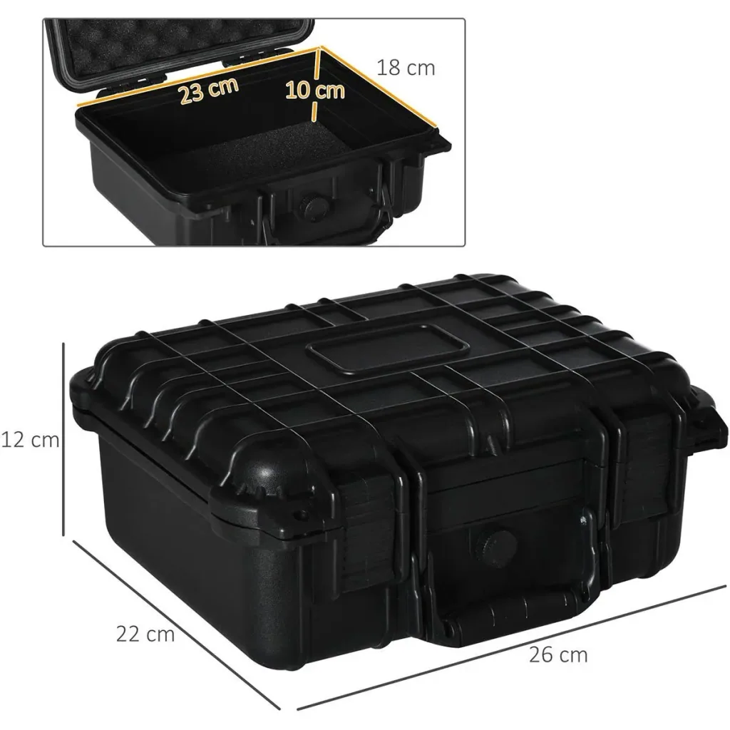 Set of 2 tool cases empty with tool box handle foam waterproof plastic silica gel black 34 x 29 x 15 cm