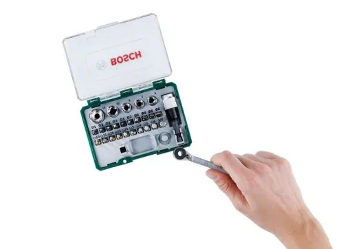 Screwdriver bit and ratchet set, 27 pieces