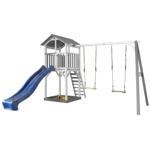 Beach Tower with play tower double swing - blue slide