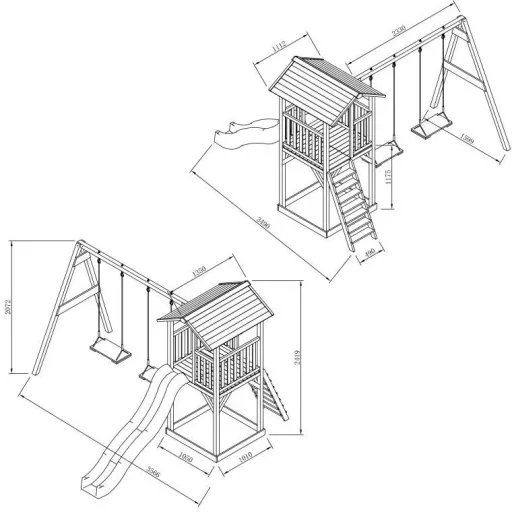 Beach Tower with play tower double swing - blue slide