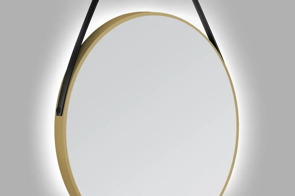 Decorative round wall mirror with indirect LED lighting in matt gold Ø 80 cm