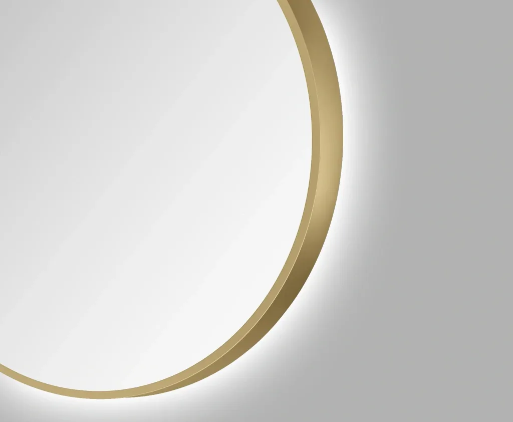 Decorative round wall mirror with indirect LED lighting in matt gold Ø 80 cm