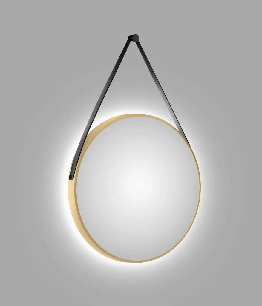 Decorative round wall mirror with indirect LED lighting in matt gold Ø 80 cm
