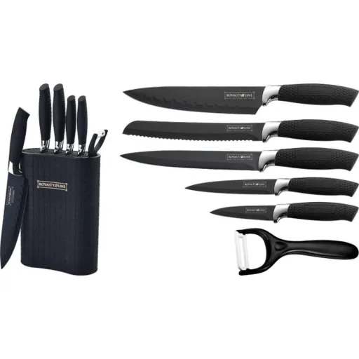 6-piece knife set with knife block - black