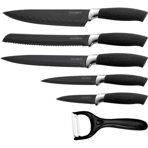 6-piece knife set with knife block - black