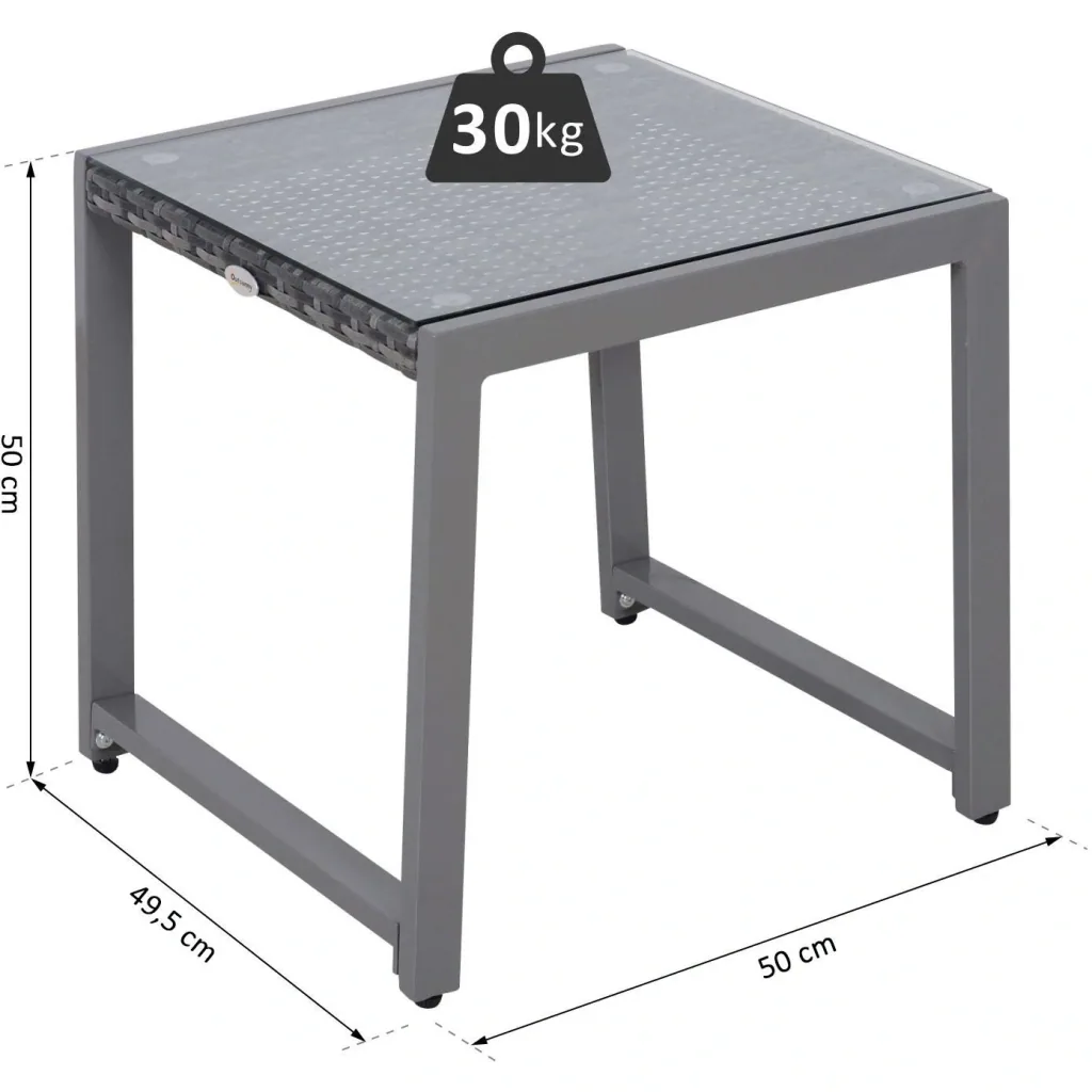 Polyrattan garden table with tempered glass