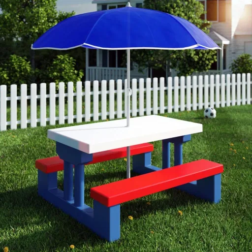 Picnic table for children with parasol
