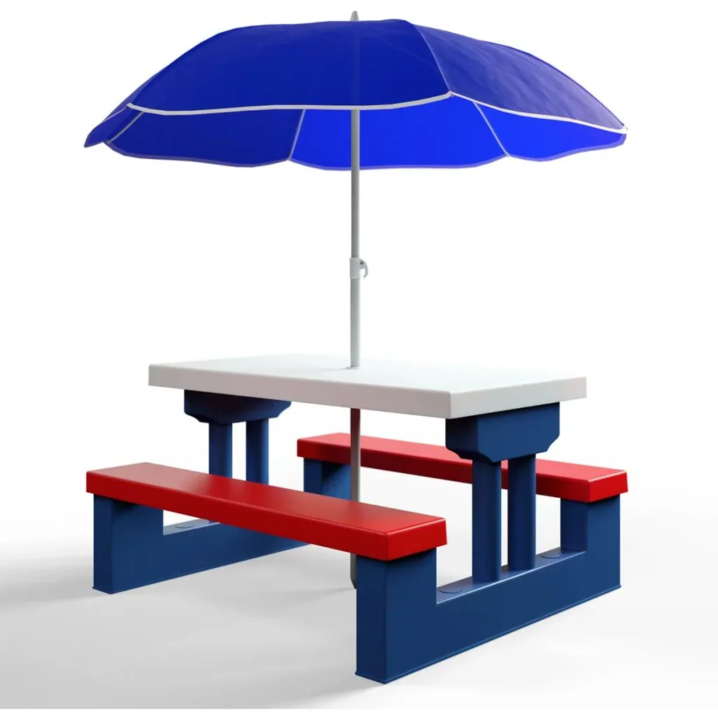 Picnic table for children with parasol