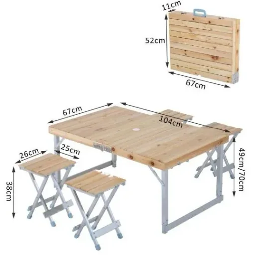 Wooden 5-piece camping table set picnic suitcase table aluminum