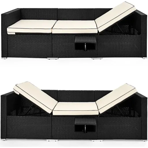 Wicker sofa - black-cream - 230x70x70cm