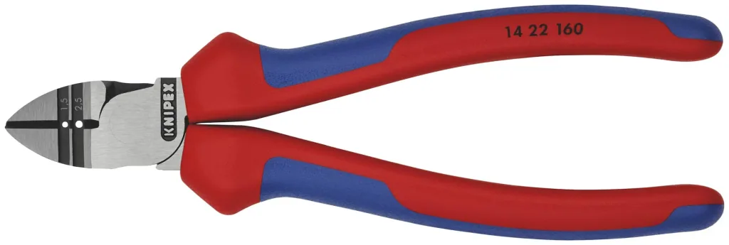Stripping side cutters with multi-component grips, black atramentized, 160 mm