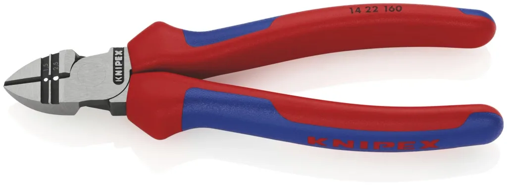 Stripping side cutters with multi-component grips, black atramentized, 160 mm