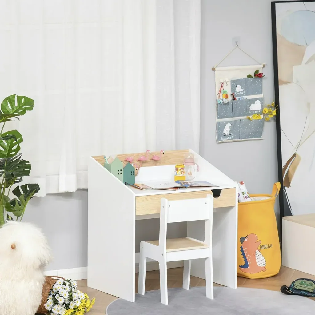 2-piece children's seating group with children's table and chair for 6-10 years old children's furniture MDF white+natural 70 x 50 x 75 cm