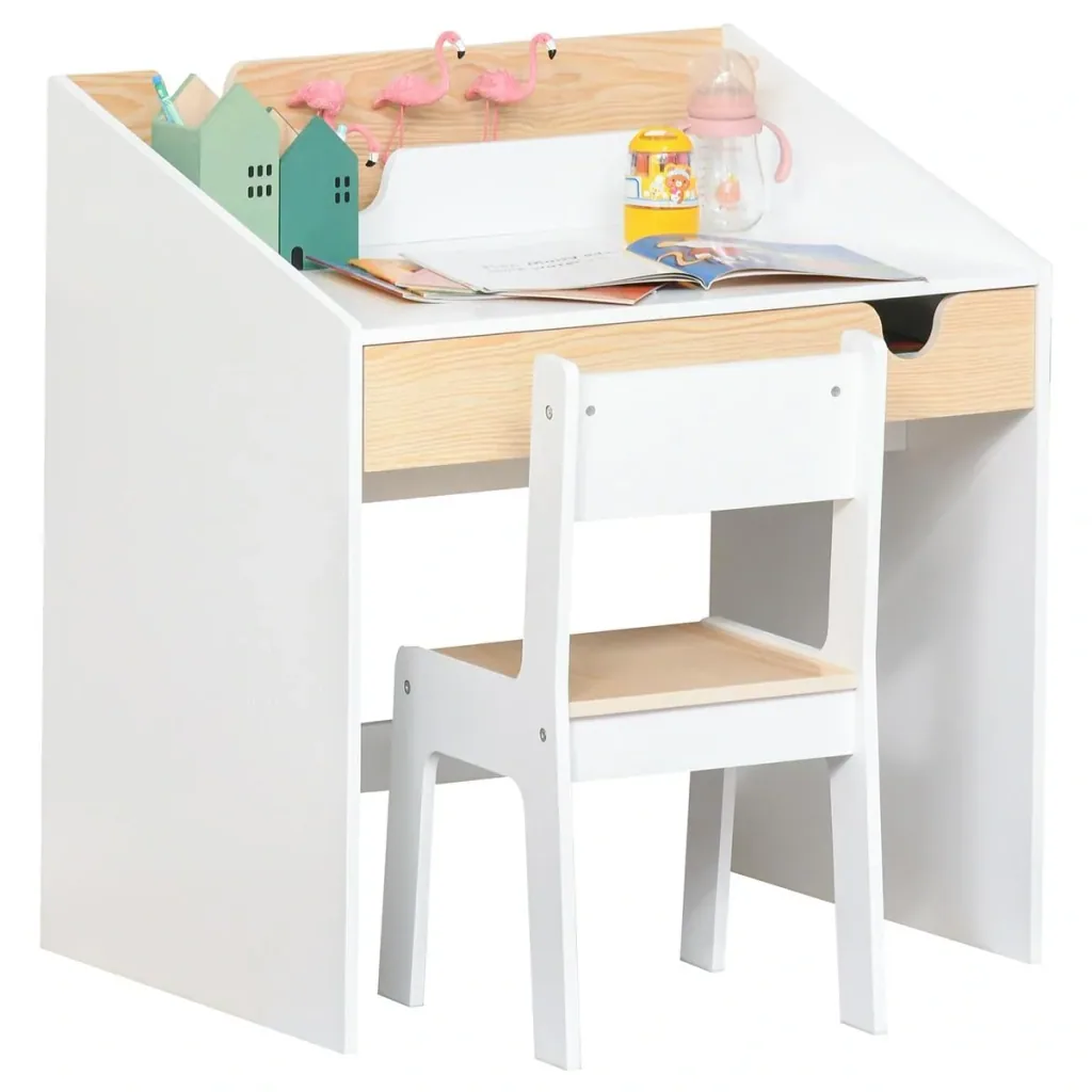 2-piece children's seating group with children's table and chair for 6-10 years old children's furniture MDF white+natural 70 x 50 x 75 cm
