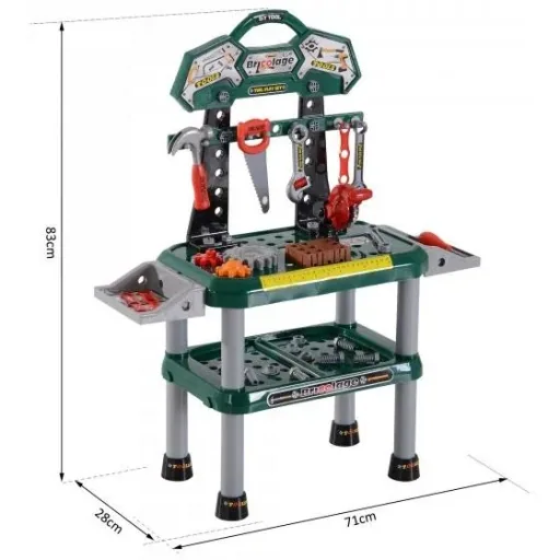 Children's work table workbench table with 74 accessories role play green