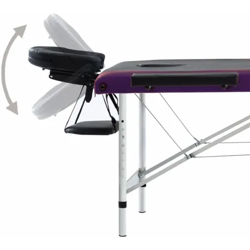 Foldable massage table with 3 zones (aluminum, black and purple)