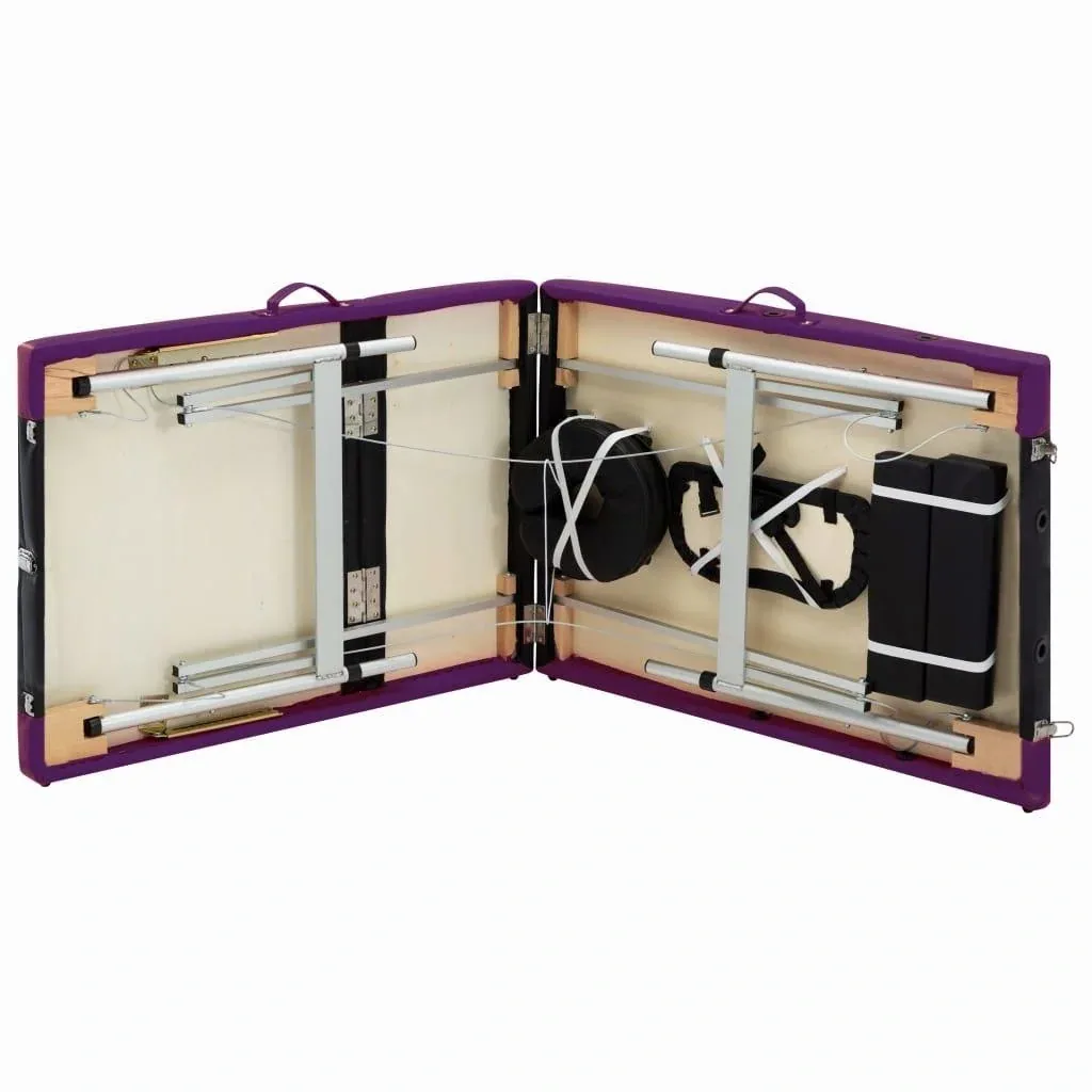 Foldable massage table with 3 zones (aluminum, black and purple)