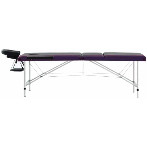 Foldable massage table with 3 zones (aluminum, black and purple)