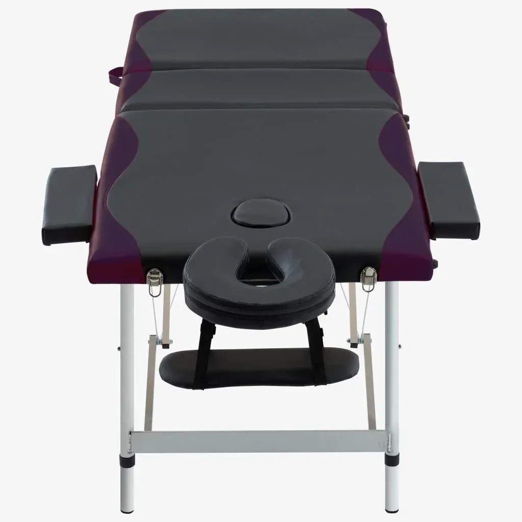Foldable massage table with 3 zones (aluminum, black and purple)