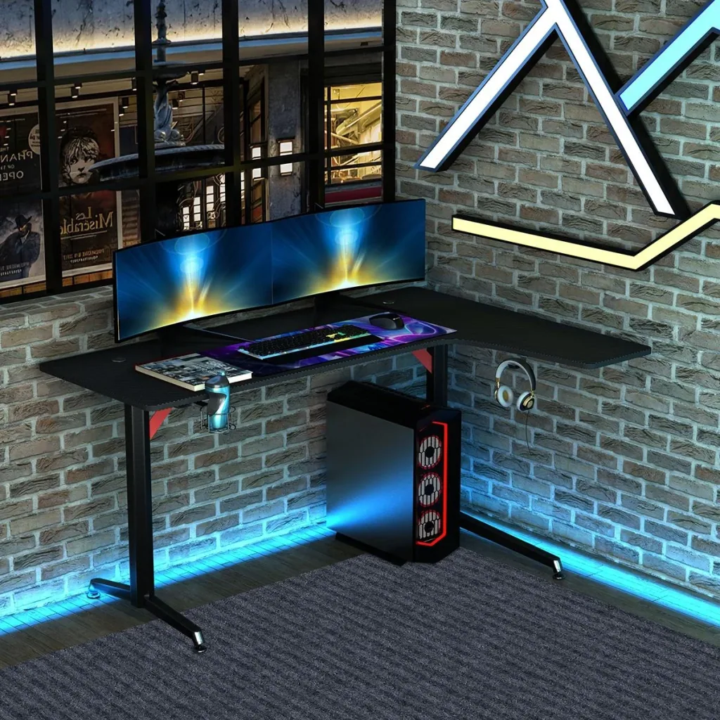 Gaming table PC table desk with headphone hook cup holder computer table metal MDF black + red 157 x 111.8