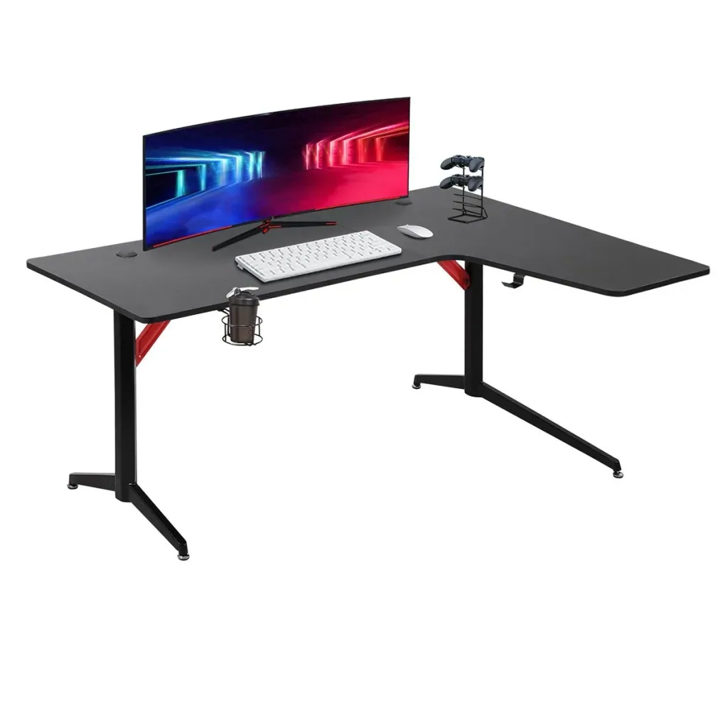 Gaming table PC table desk with headphone hook cup holder computer table metal MDF black + red 157 x 111.8