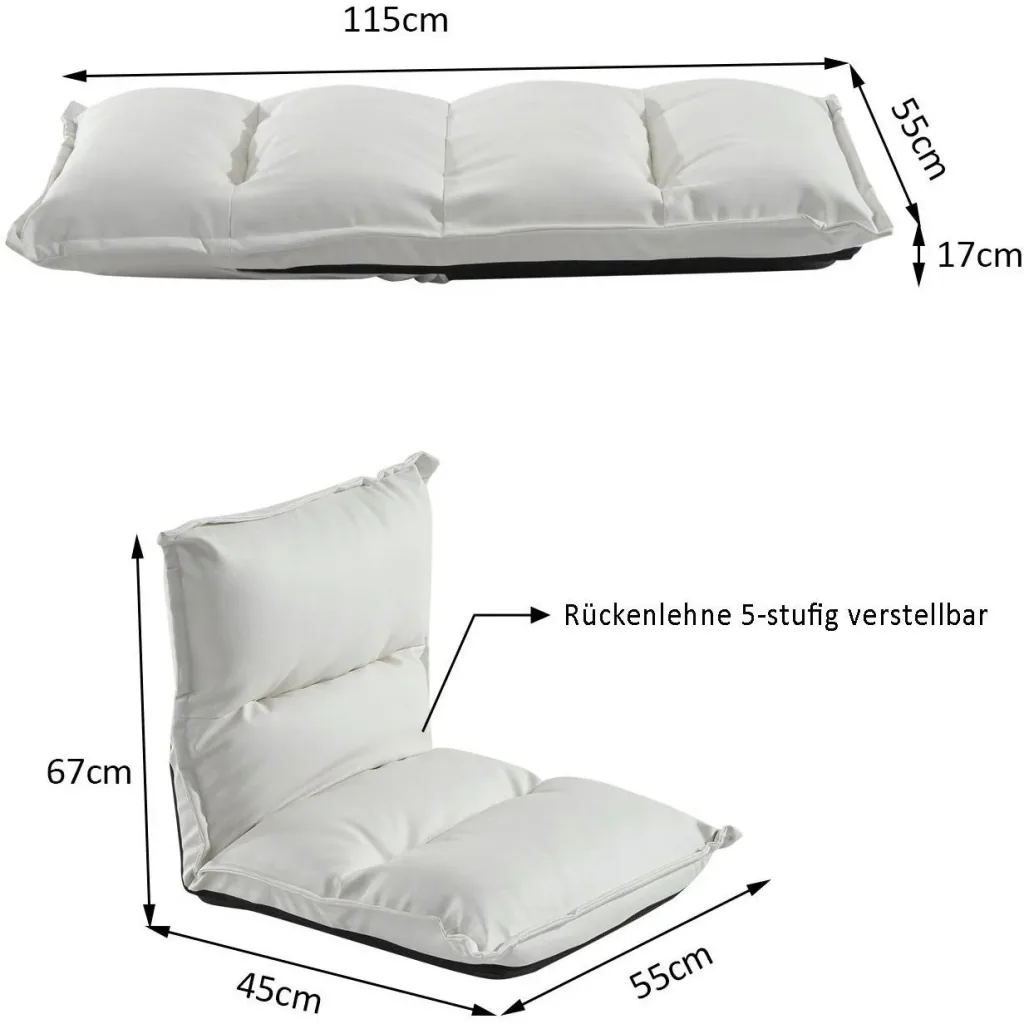 Beanbag seat cushion with backrest foldable white