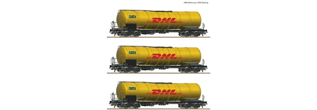 Set of three 4-axle tank wagons, type Zacns, of the GATX DHL