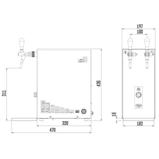 Waterdispenser, bruiswater machine, sodamaker, carbonator - Soda Pygmy 2-lijnen, 20 L/h