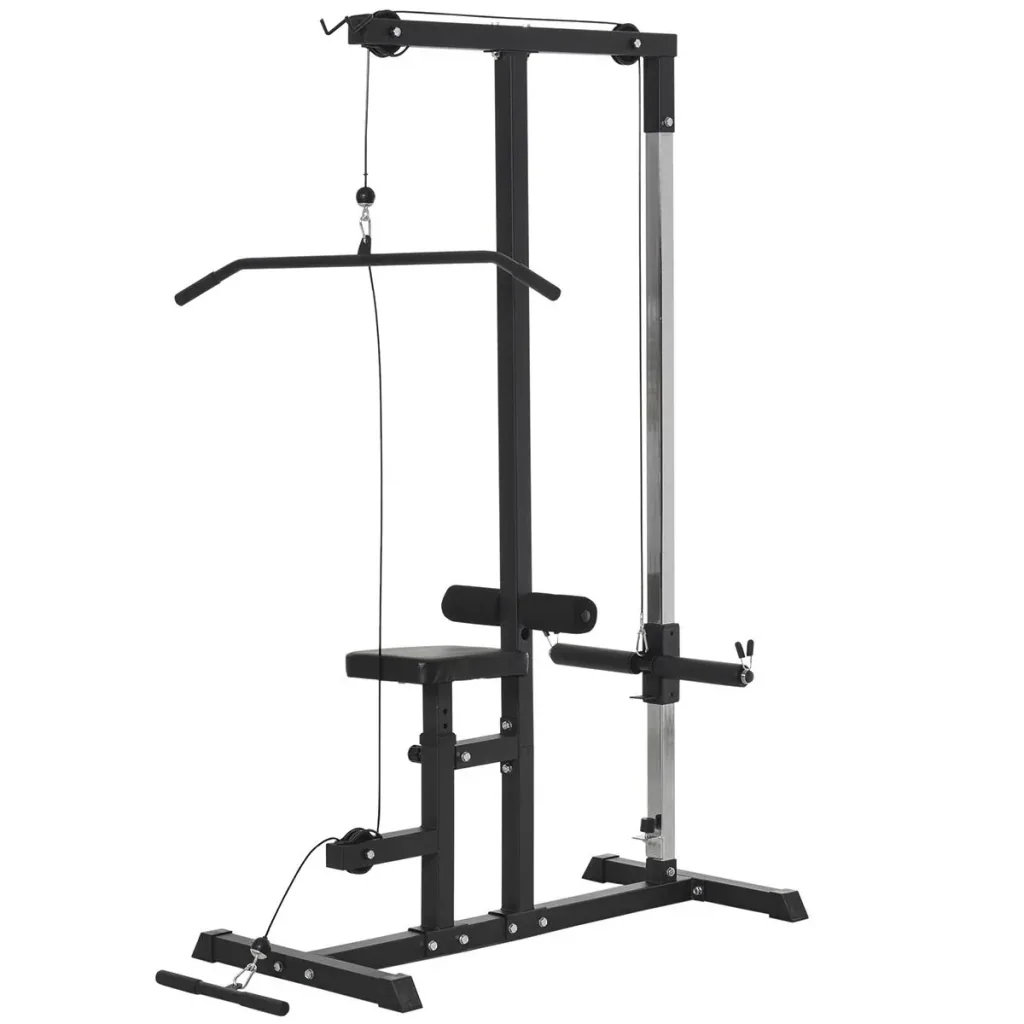 Power station with pulley seat adjustable and several cable positions to strengthen the muscles training device