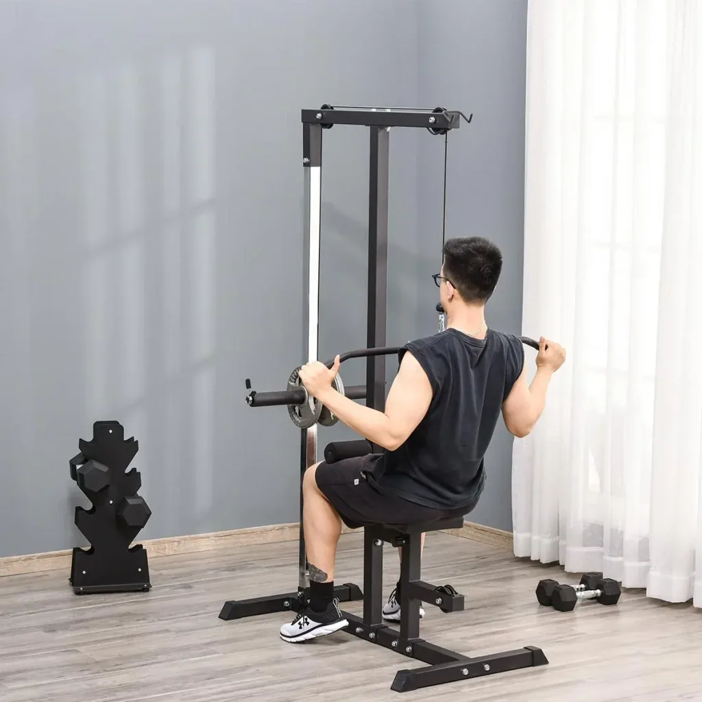 Power station with pulley seat adjustable and several cable positions to strengthen the muscles training device
