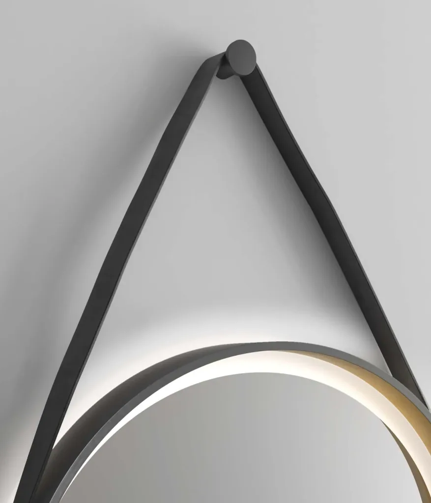 Decorative round wall mirror with LED lighting in black/gold matt Ø 55 cm