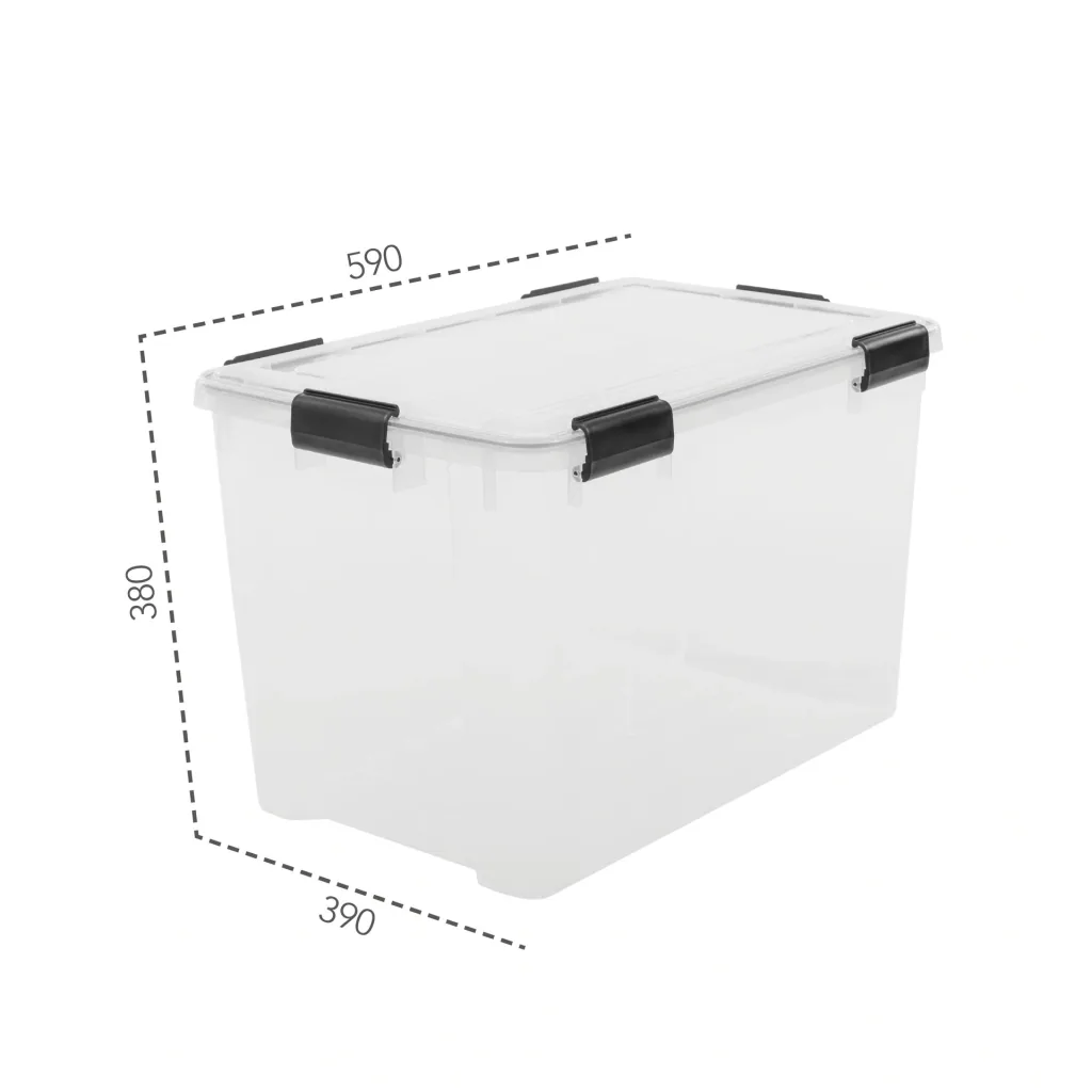 Waterproof storage box, transparent, 70 liters