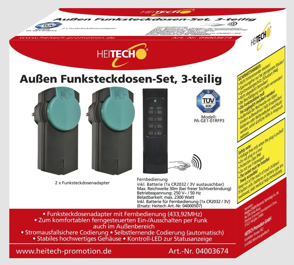 Set of 2 wireless sockets for outdoor use with remote control