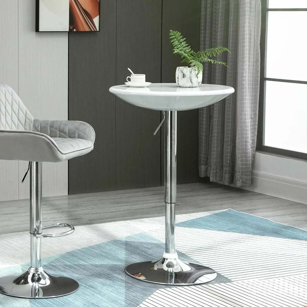 Bar table modern dining table desk height adjustment metal ABS paint white Ø61 x 76-97 cm