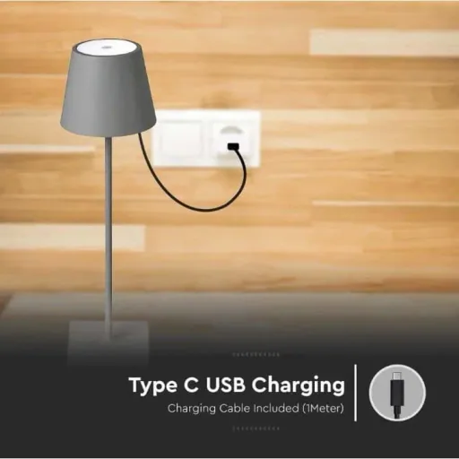VT-7703 Table Lamp - 3000K - Dimmable via Touch - Rechargeable - Grey