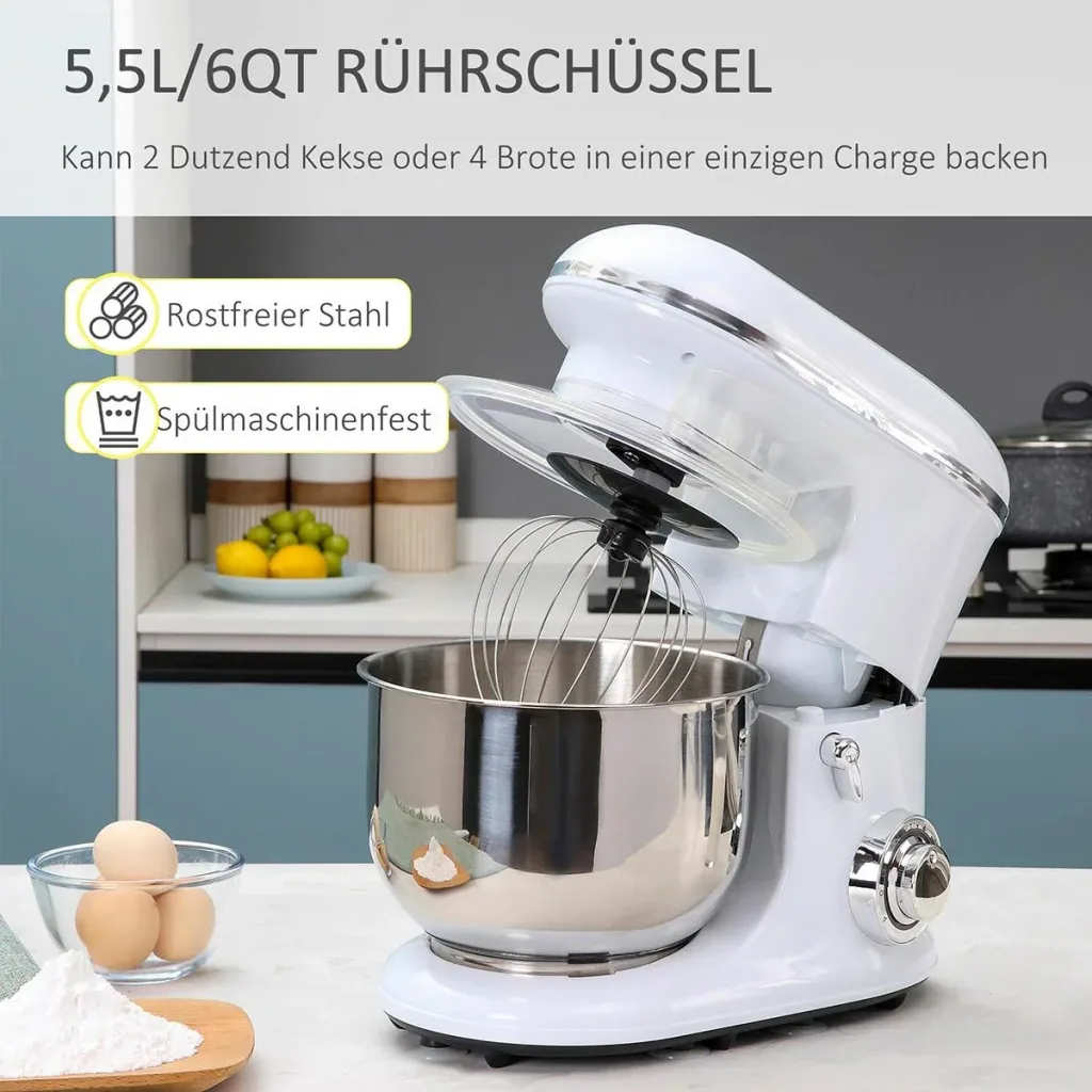 Electric hand mixer set 2-in-1 hand mixer with table stand 5.5 L mixing bowl 1200 W 6 speeds + pulse mod