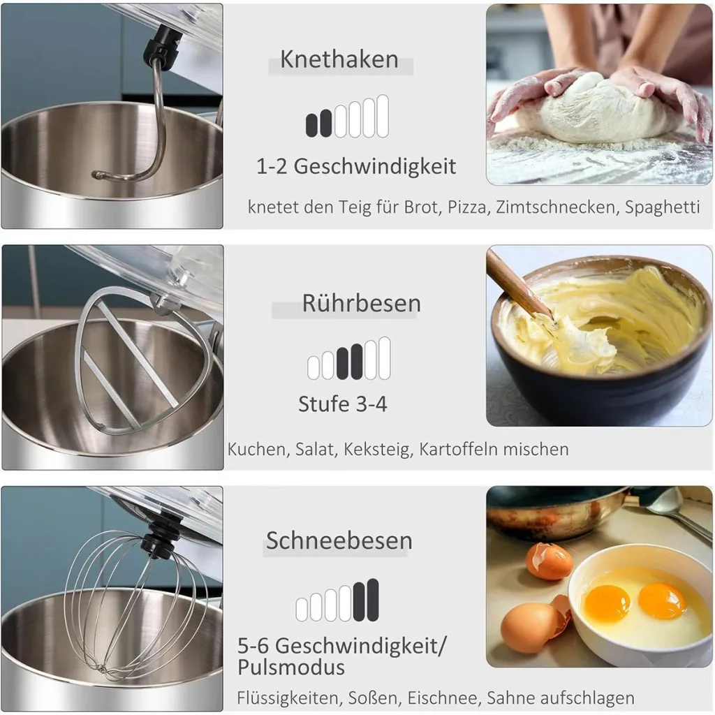 Electric hand mixer set 2-in-1 hand mixer with table stand 5.5 L mixing bowl 1200 W 6 speeds + pulse mod