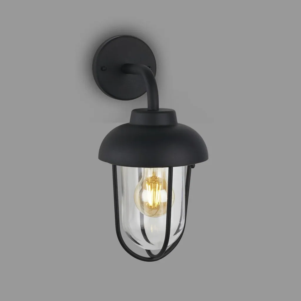Outdoor light 1-flame, metal-glass / black, IP44, E27 socket