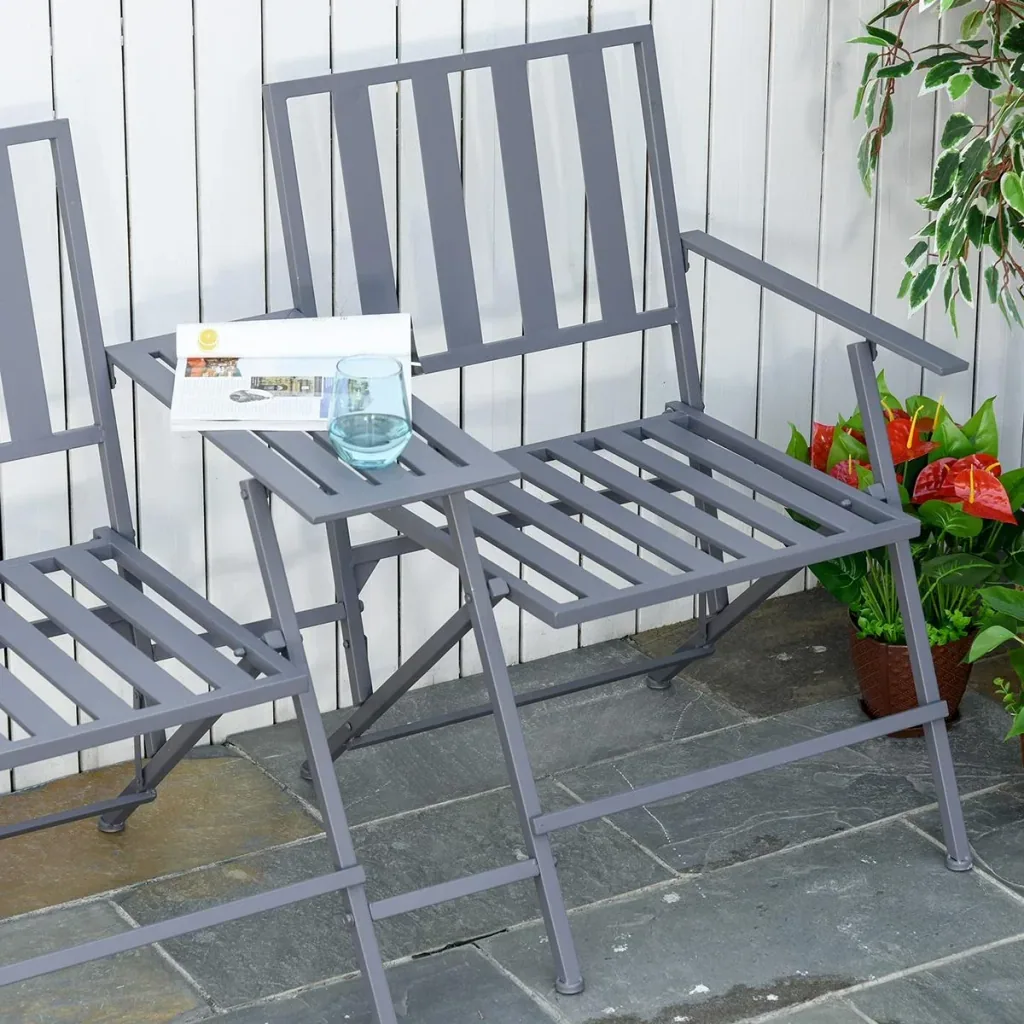 Double garden chair with folding table grey