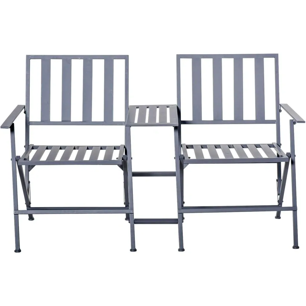 Double garden chair with folding table grey