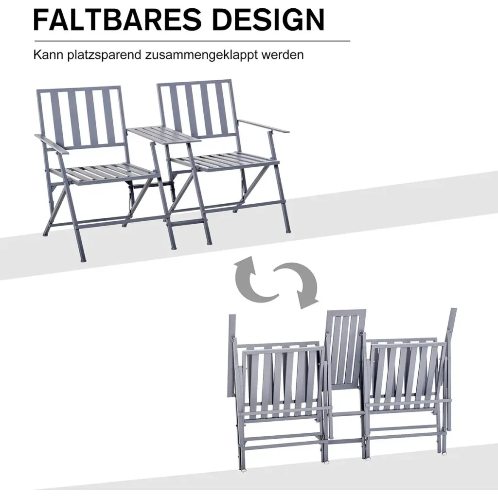 Double garden chair with folding table grey