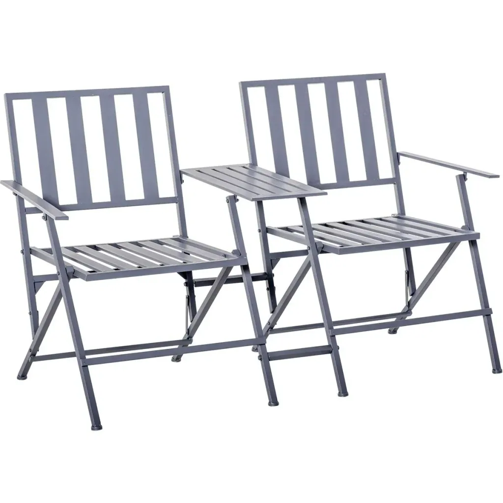 Double garden chair with folding table grey