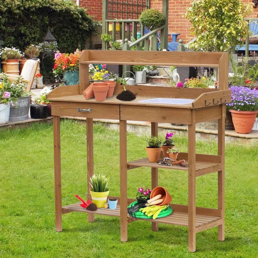 Gardening table with natural tub